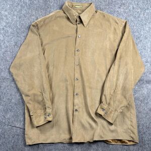 Kenneth Cole Reaction Dress Shirt Mens 17 Tan 100% Polyester Collared Button-Up